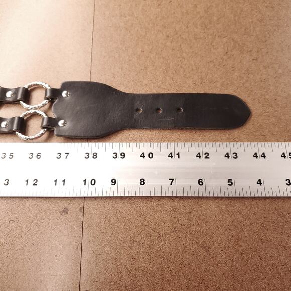 NWOT Ansaldo Dual Row Hammer Textured O-Ring Belt Leather Italy Punk Goth Rock - Picture 8 of 10